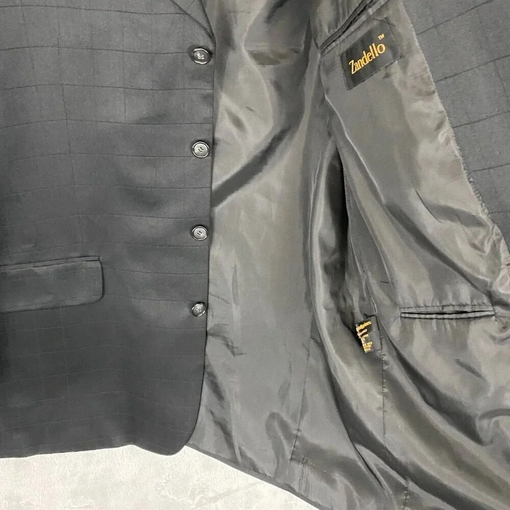 Zandello Blazer Men's Size 42L Black Plaid Suit Jacket‎ Sport Coat Ventless